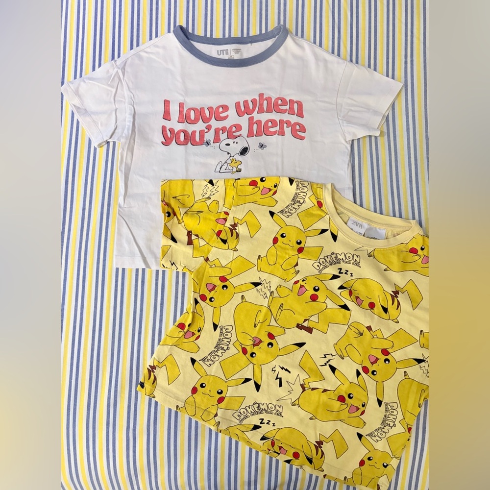 Set of 2! Zara and Uniqlo Graphic T-Shirts with Pikachu and Snoopy